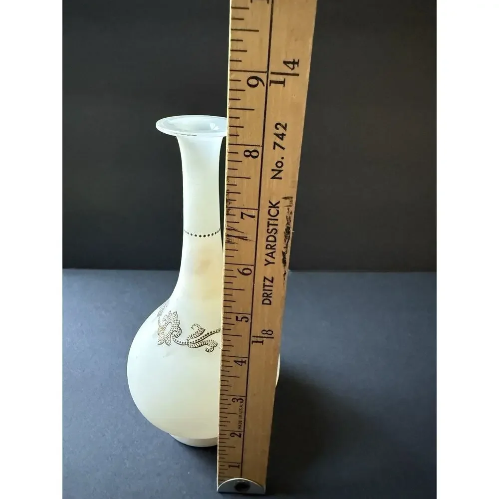 Vintage Satin Handpainted Bud Vase Opaque Glass Floral Victorian Cotttagcore 8” - Picture 4 of 7
